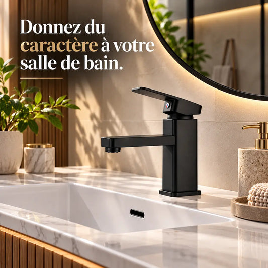 Robinet de lavabo carré – Mitigeur chaud & froid finition noire