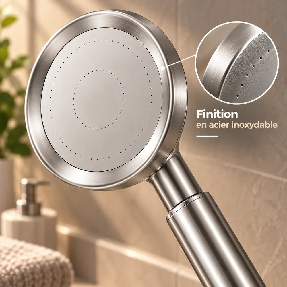 Pommeau de douche en inox – Haute pression, jets pluie