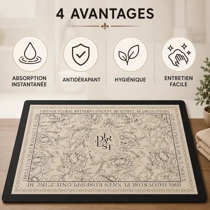 Tapis de bain diatomite campagne française - Absorbant antidérapant