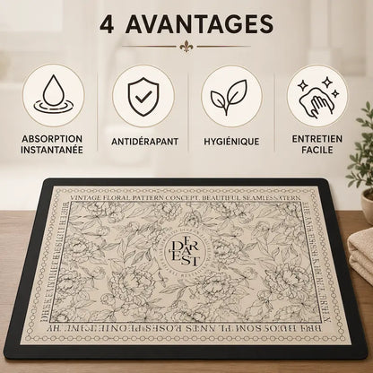 Tapis de bain diatomite campagne française - Absorbant antidérapant