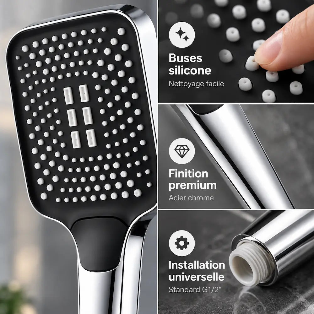 Pommeau de douche effet pluie 3 modes – Haute pression économique