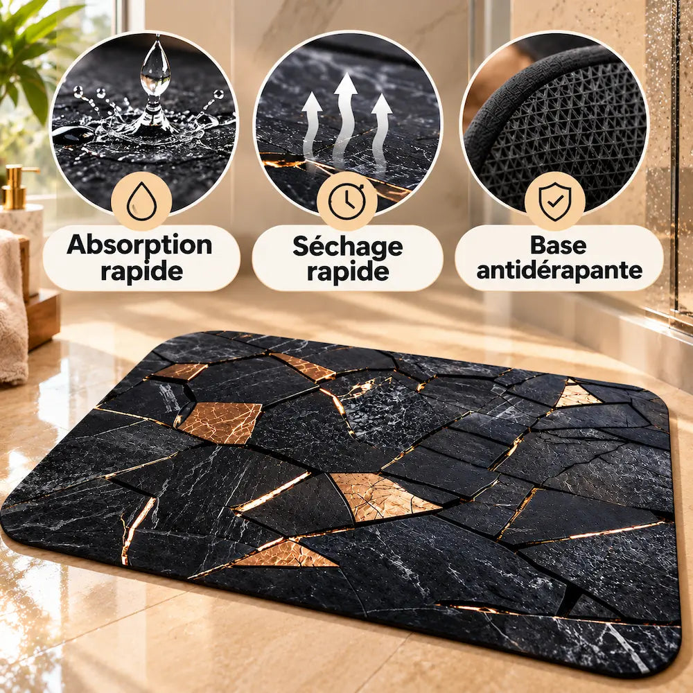 Tapis de bain marbré – Antidérapant élégant