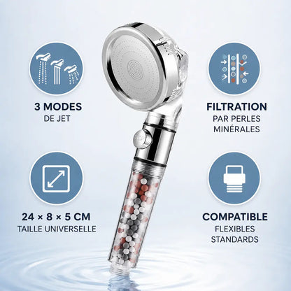 Pommeau de douche filtrant 3 modes – Haute pression purifiante