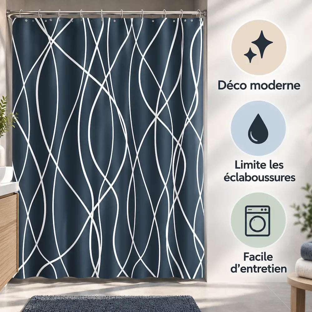 Rideau de douche ondulé – Dégradé noir et blanc contemporain