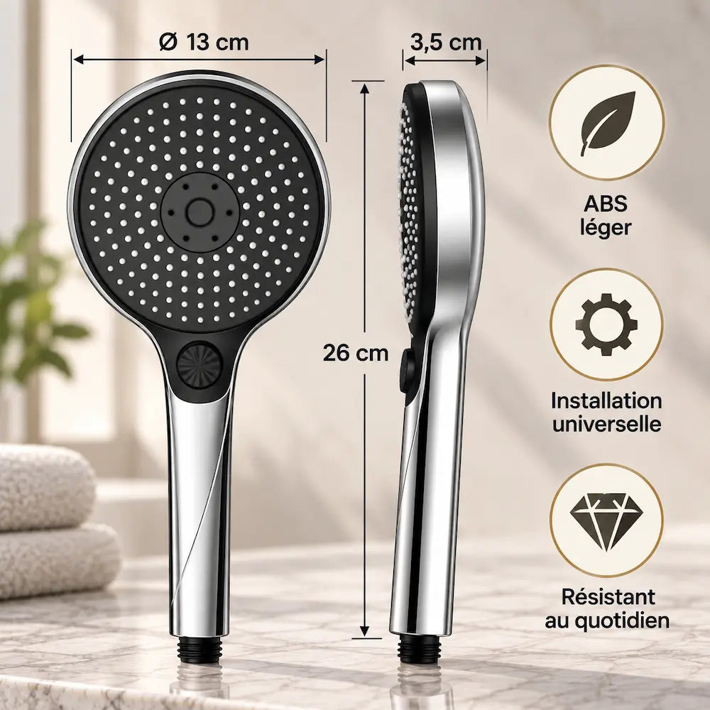 Pommeau de douche haute pression 3 modes – Grand jet économique