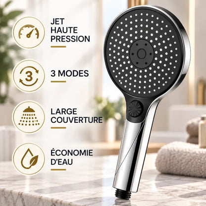 Pommeau de douche haute pression 3 modes – Grand jet économique