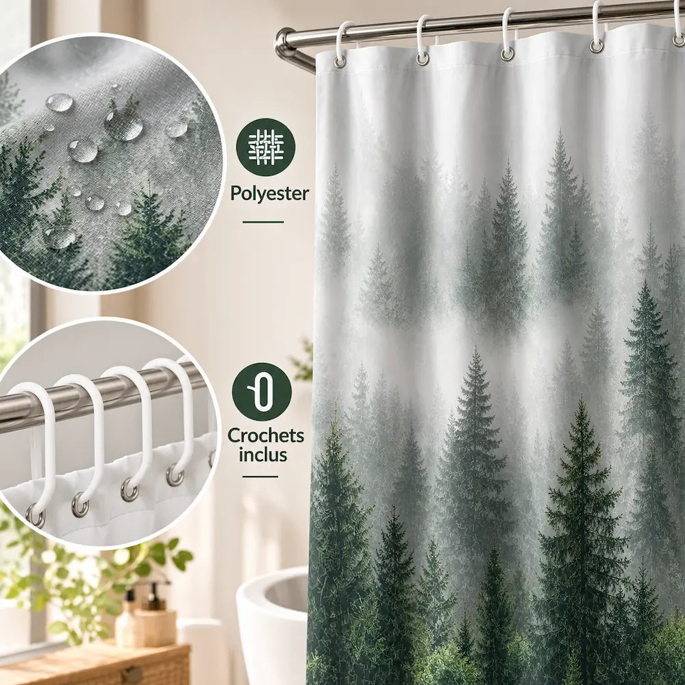 Rideau de douche forêt brumeuse – Paysage naturel immersif