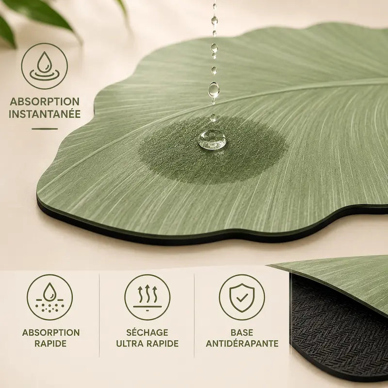 Tapis de bain diatomite feuille verte