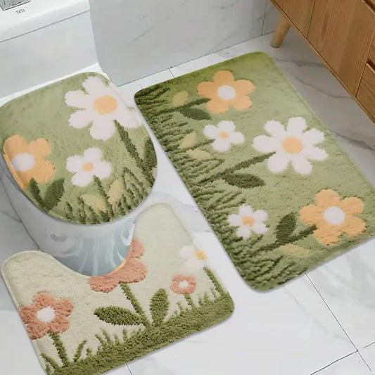 Ensemble tapis de bain marguerite – Antidérapant lavable