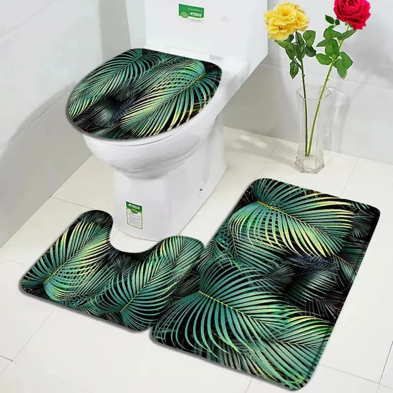 Ensemble tapis de bain U tropical – Feuilles palmier