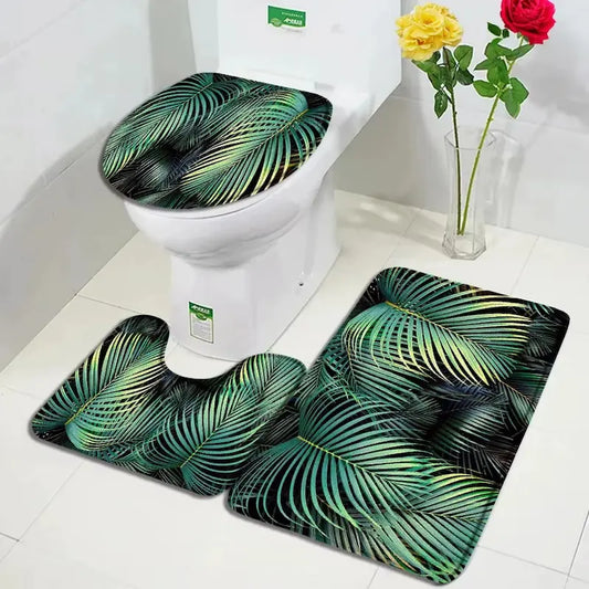 Ensemble tapis de bain U tropical – Feuilles palmier