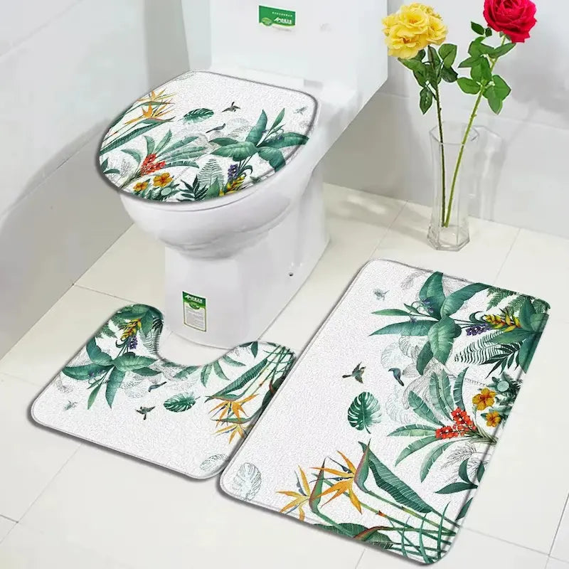 Ensemble tapis de bain U tropical – Feuilles palmier