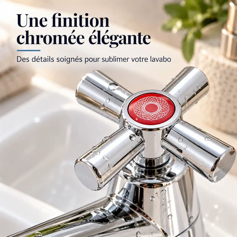 Robinet de lavabo chromé – Mitigeur traditionnel chaud & froid