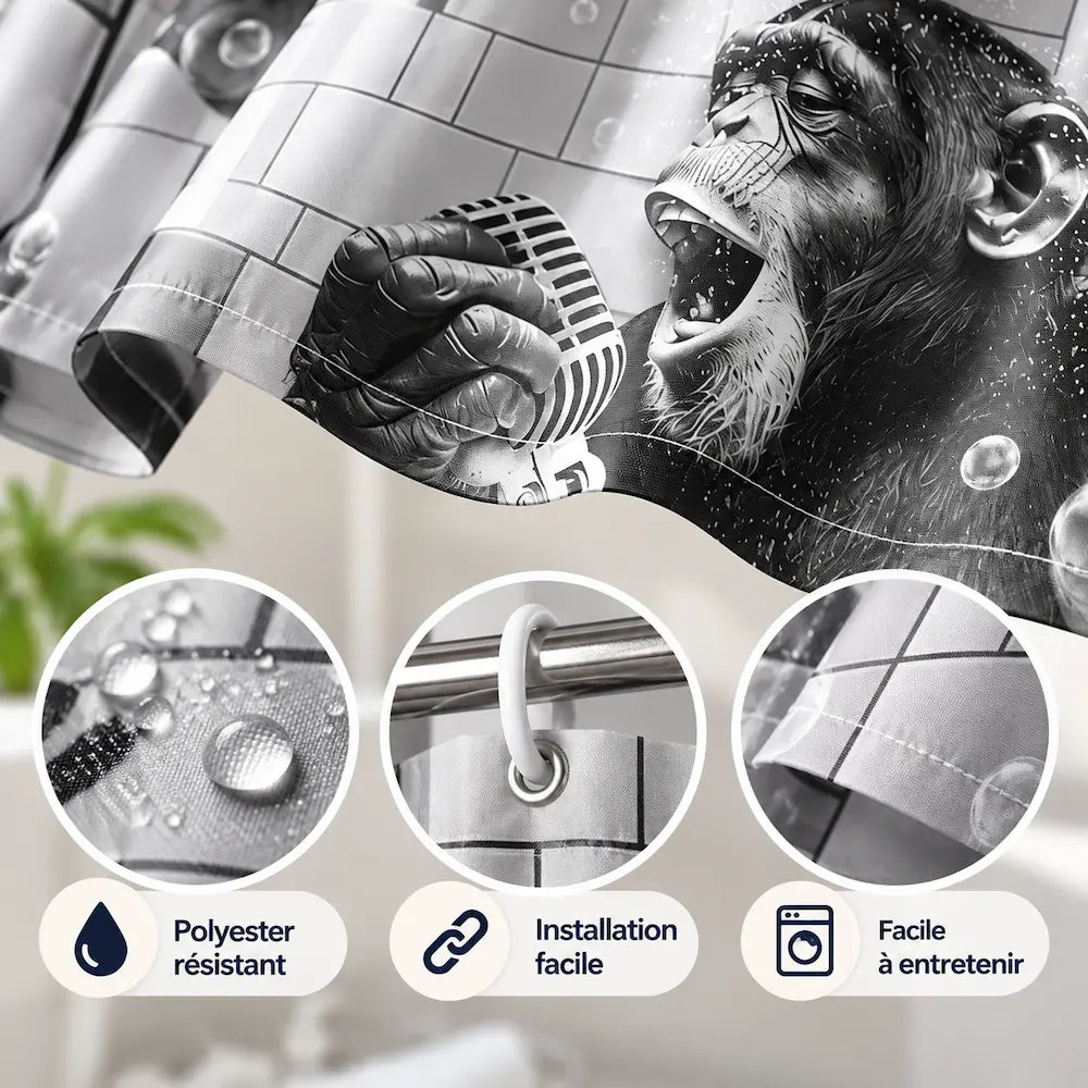 Rideau de douche noir & blanc – Motifs animaux décalés