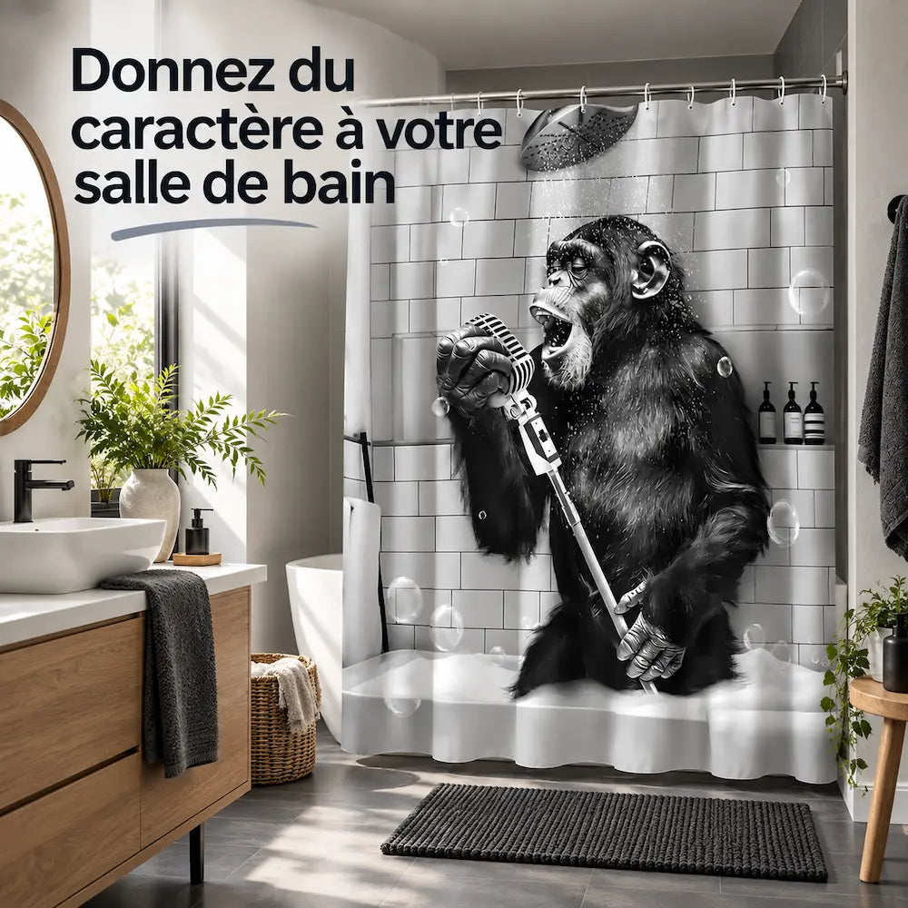 Rideau de douche noir & blanc – Motifs animaux décalés