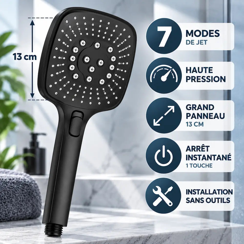 Pommeau de douche 7 modes – Arrêt instantané haute pression