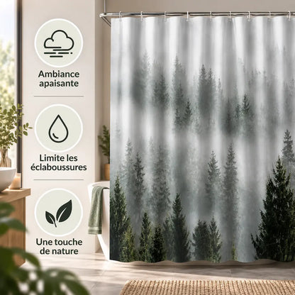 Rideau de douche forêt brumeuse – Paysage naturel immersif