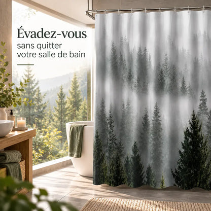 Rideau de douche forêt brumeuse – Paysage naturel immersif