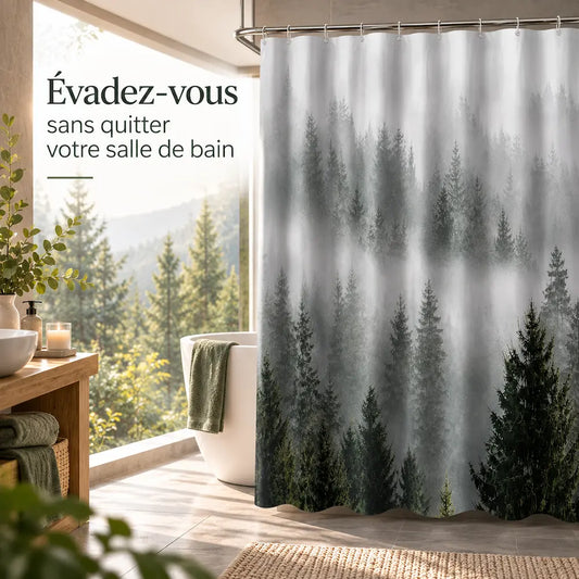 Rideau de douche forêt brumeuse – Paysage naturel immersif