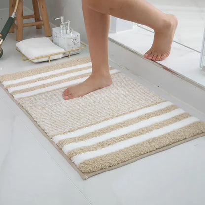 Tapis de bain à rayures peluche - Super absorbant