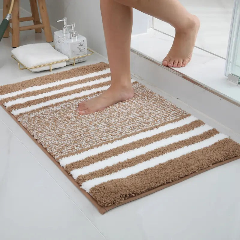 Tapis de bain à rayures peluche - Super absorbant