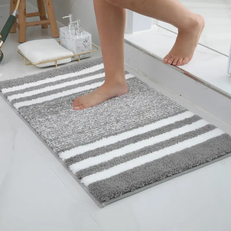 Tapis de bain à rayures peluche - Super absorbant