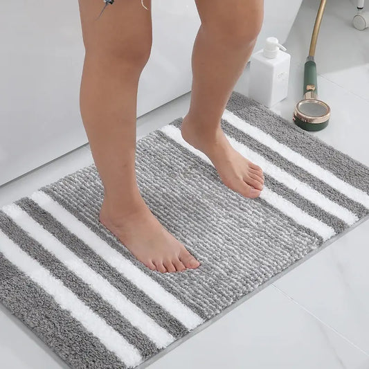 Tapis de bain à rayures peluche - Super absorbant