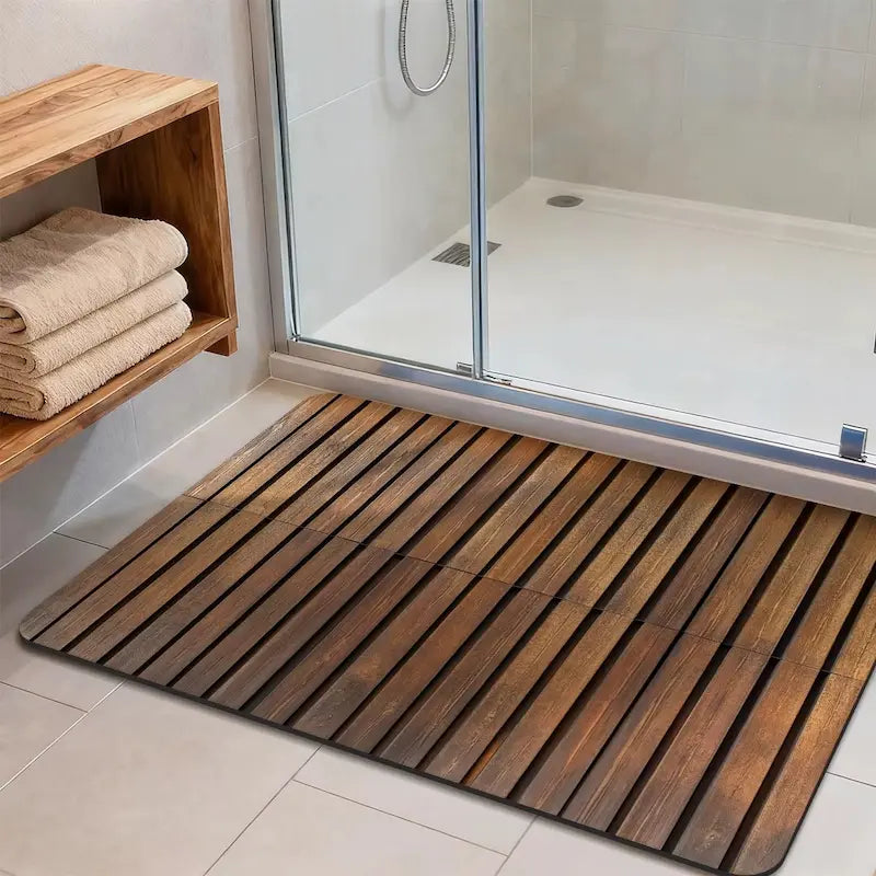 Tapis de bain absorbant effet bois – Séchage rapide antidérapant