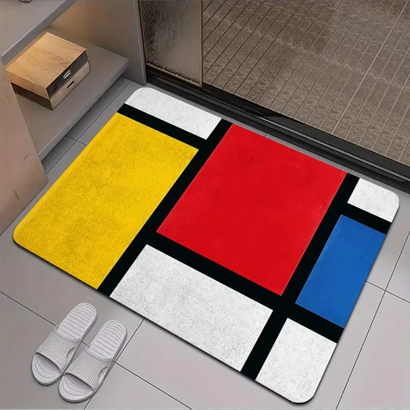 Tapis de bain absorbant géométrique – Style Mondrian