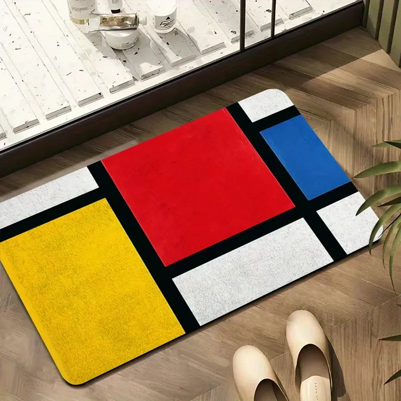 Tapis de bain absorbant géométrique – Style Mondrian