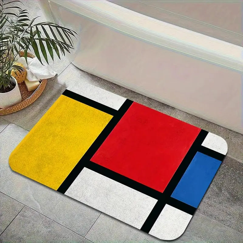 Tapis de bain absorbant géométrique – Style Mondrian