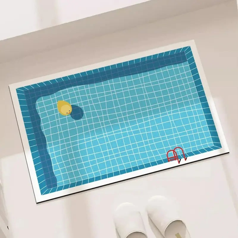 Tapis de bain antidérapant imprimé piscine – Séchage rapide