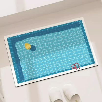 Tapis de bain antidérapant imprimé piscine – Séchage rapide