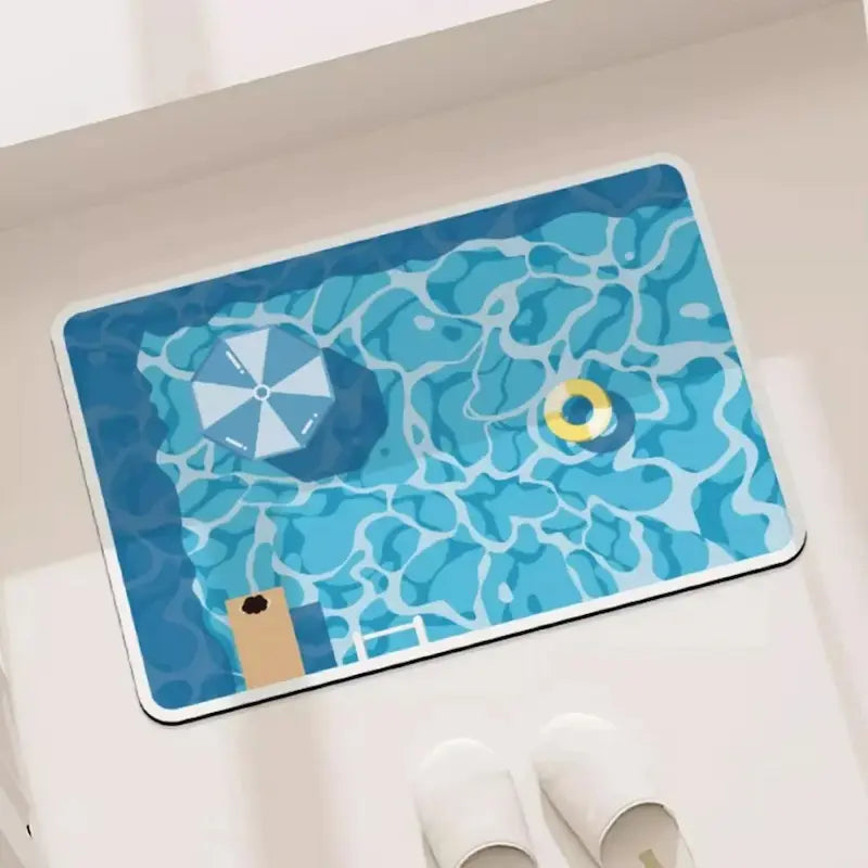 Tapis de bain antidérapant imprimé piscine – Séchage rapide