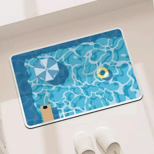 Tapis de bain antidérapant imprimé piscine – Séchage rapide