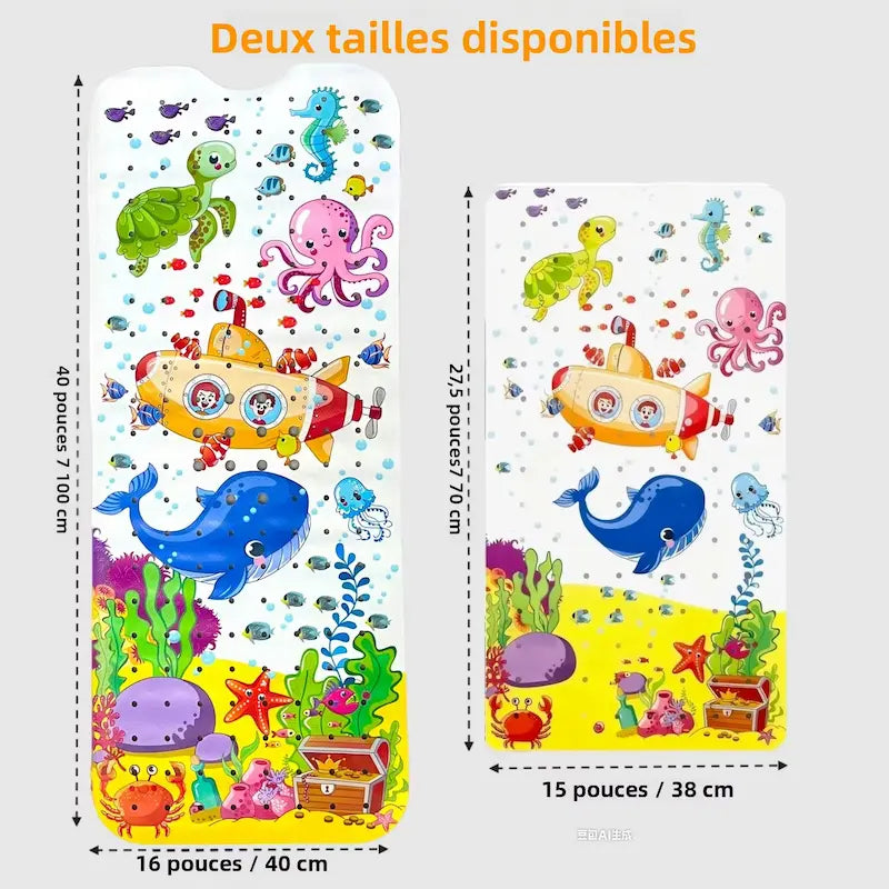 Tapis de bain bébé antidérapant – Monde marin ludique