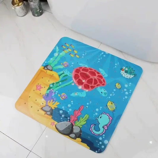 Tapis de bain bébé carré en PVC – Antidérapant ludique