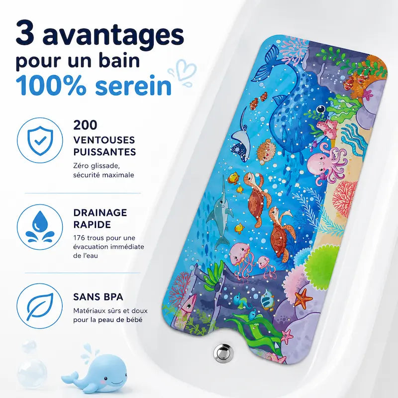 Tapis de bain bébé extra long – Antidérapant ludique