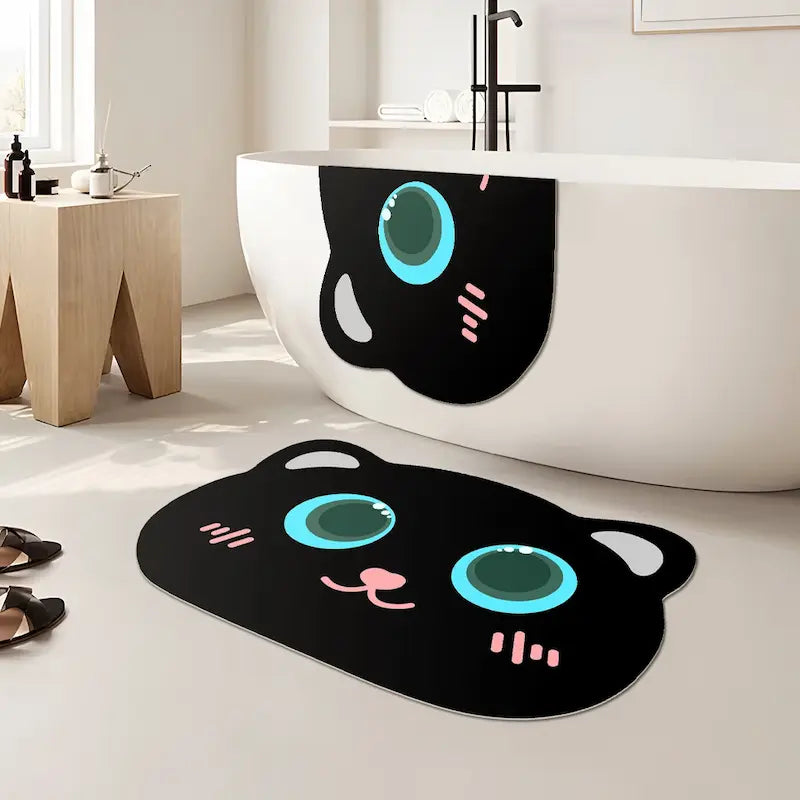 Tapis de bain chat noir absorbant – Séchage rapide