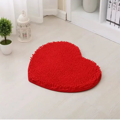 Tapis de bain chenille cœur - Doux absorbant antidérapant