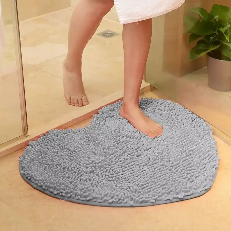 Tapis de bain chenille cœur - Doux absorbant antidérapant