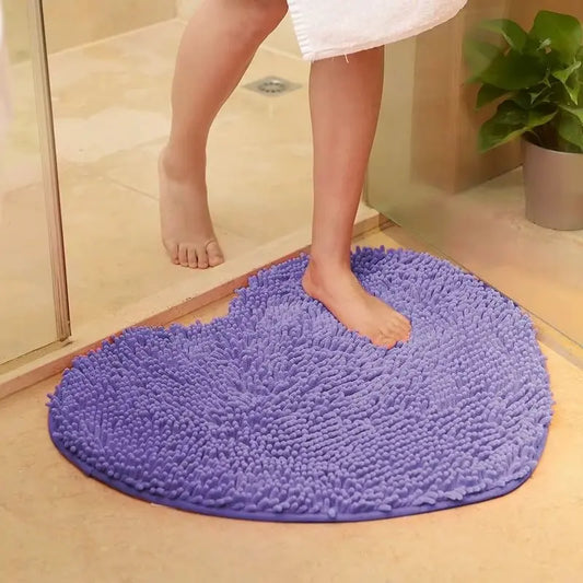 Tapis de bain chenille cœur - Doux absorbant antidérapant