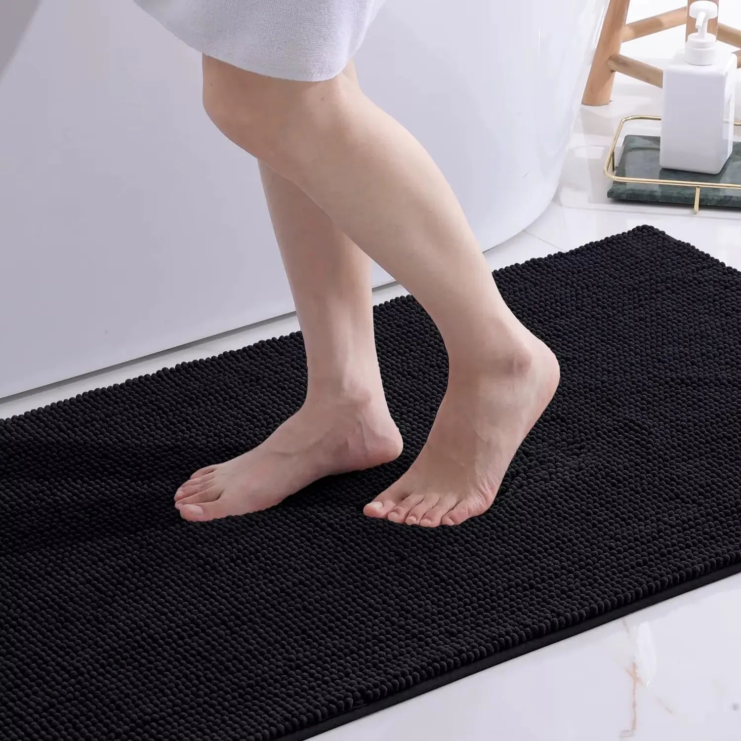Tapis de bain chenille ultra doux – Absorbant antidérapant