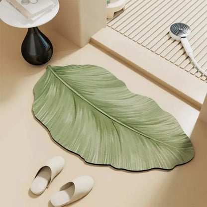 Tapis de bain diatomite feuille verte – Séchage rapide absorbant