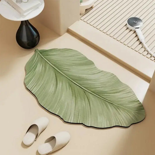 Tapis de bain diatomite feuille verte – Séchage rapide absorbant