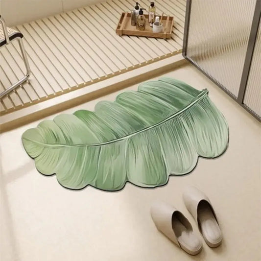 Tapis de bain diatomite feuille verte – Séchage rapide absorbant