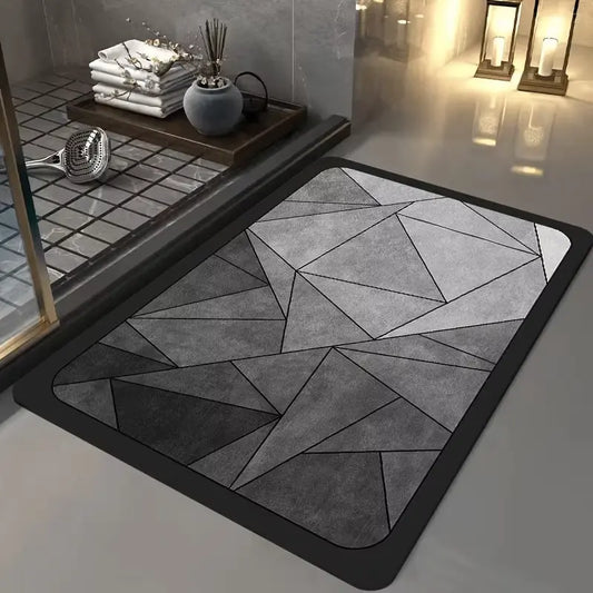 Tapis de bain diatomite géométrique – Séchage rapide