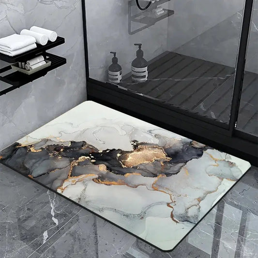 Tapis de bain diatomite marbre luxe – Antidérapant décoratif