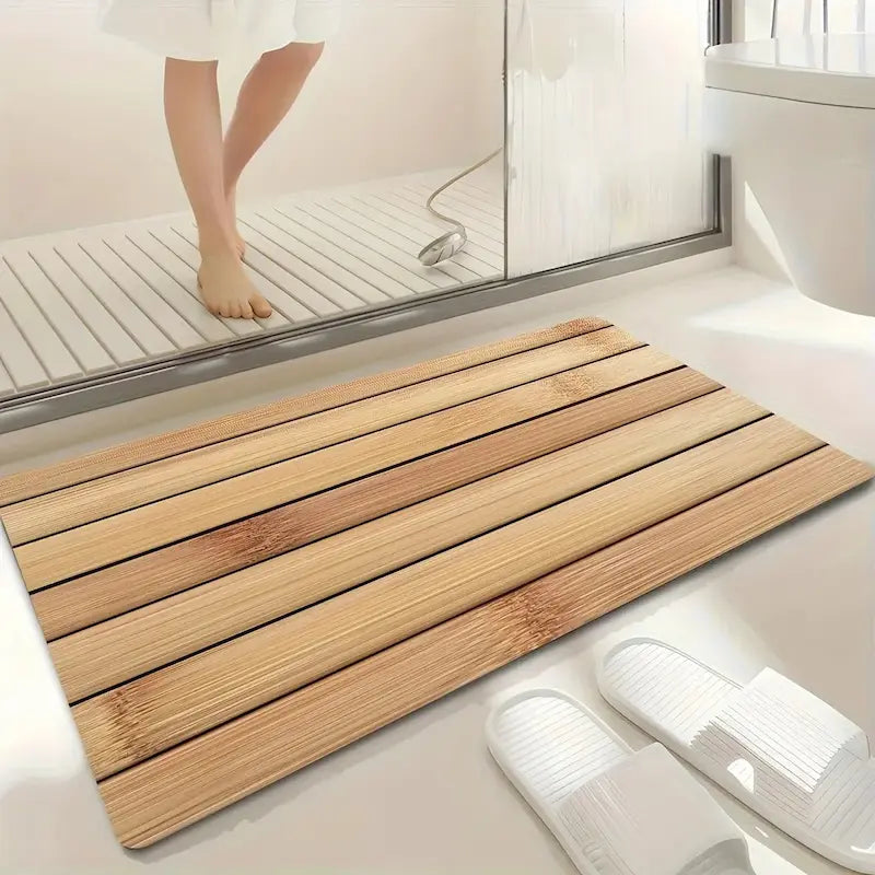 Tapis de bain diatomite motif bambou - Séchage rapide absorbant