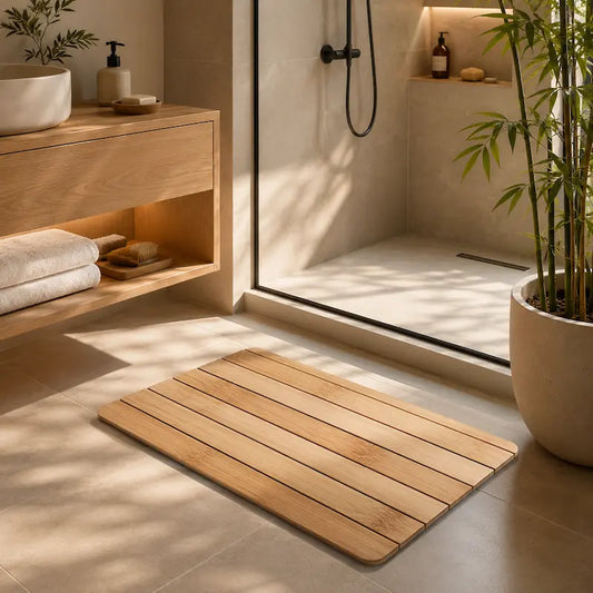 Tapis de bain diatomite motif bambou - Séchage rapide absorbant